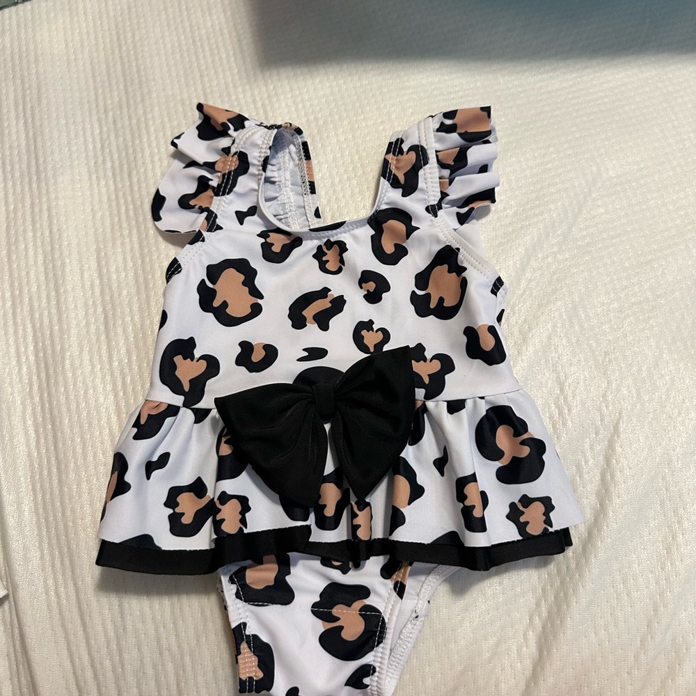 Leopard Print Ruffle Swimsuit with Bow